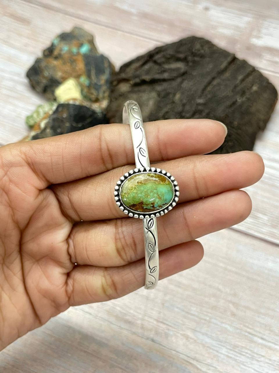 Handmade Sterling Silver Mantis Turquoise Cuff Bracelet "Signed Nizhoni"