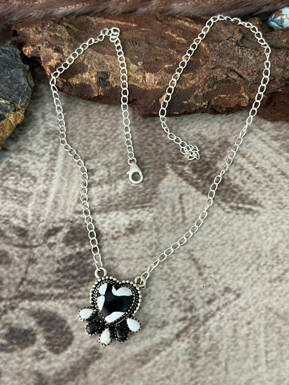 Handmade Sterling Silver White Buffalo Necklace "Signed Nizhoni"