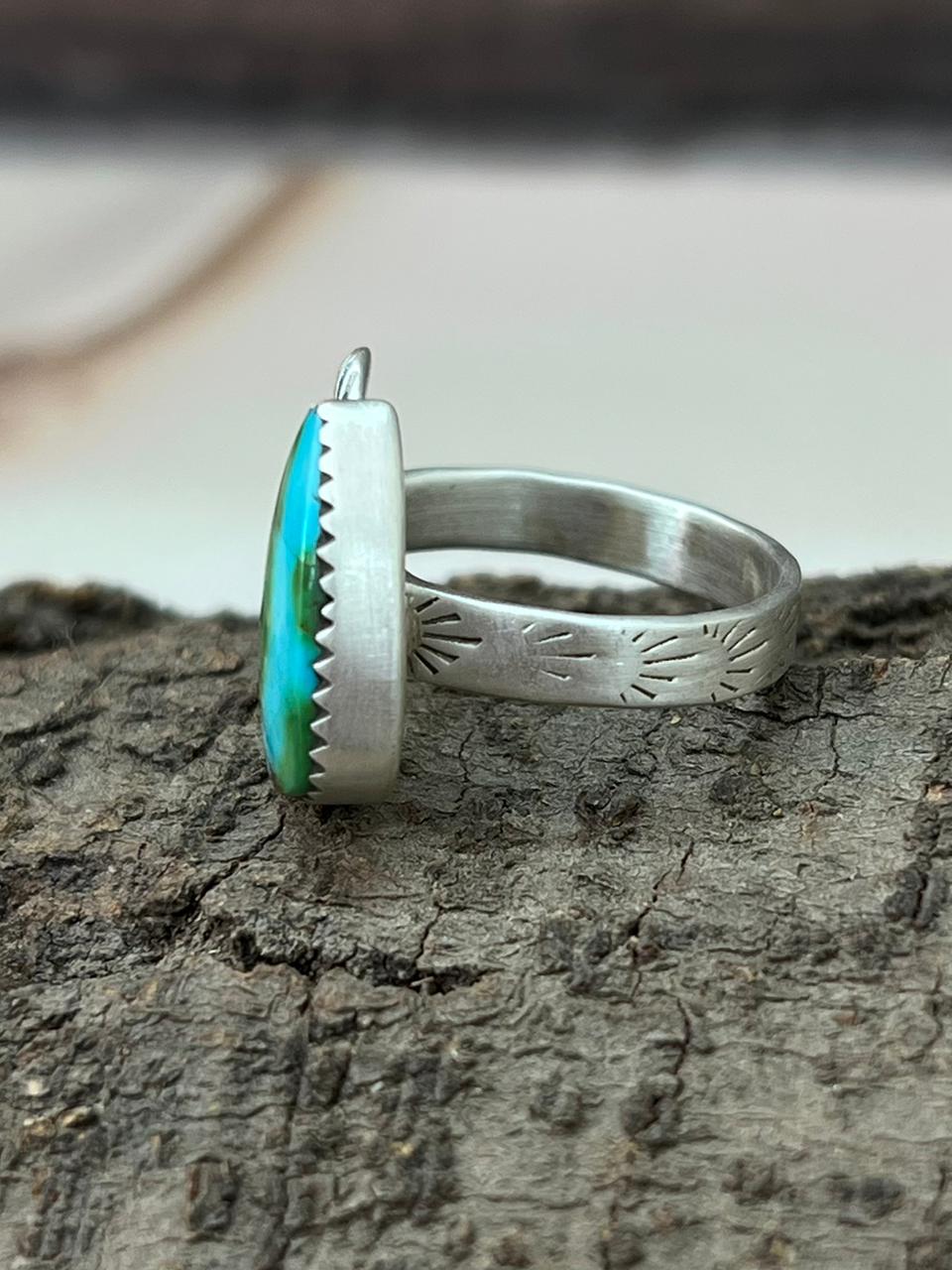 Handmade Sterling Silver Sonoran Mountain Turquoise Snowman Adjustable Ring "Signed Nizhoni"