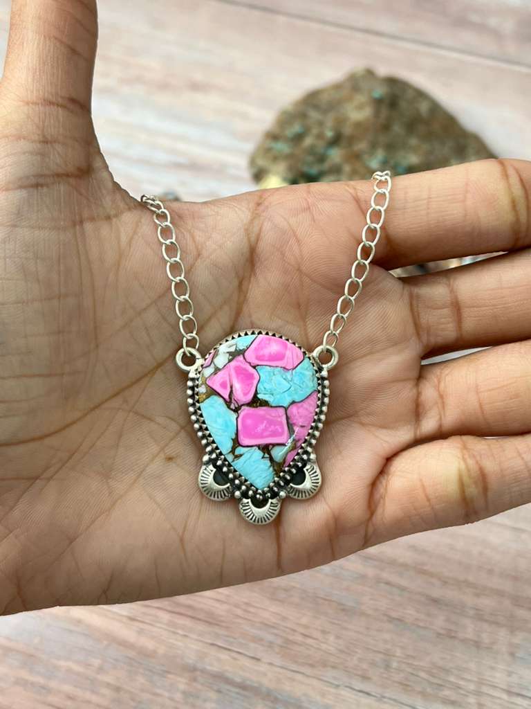 Handmade Sterling Silver Cotton Candy Necklace "Signed Nizhoni"