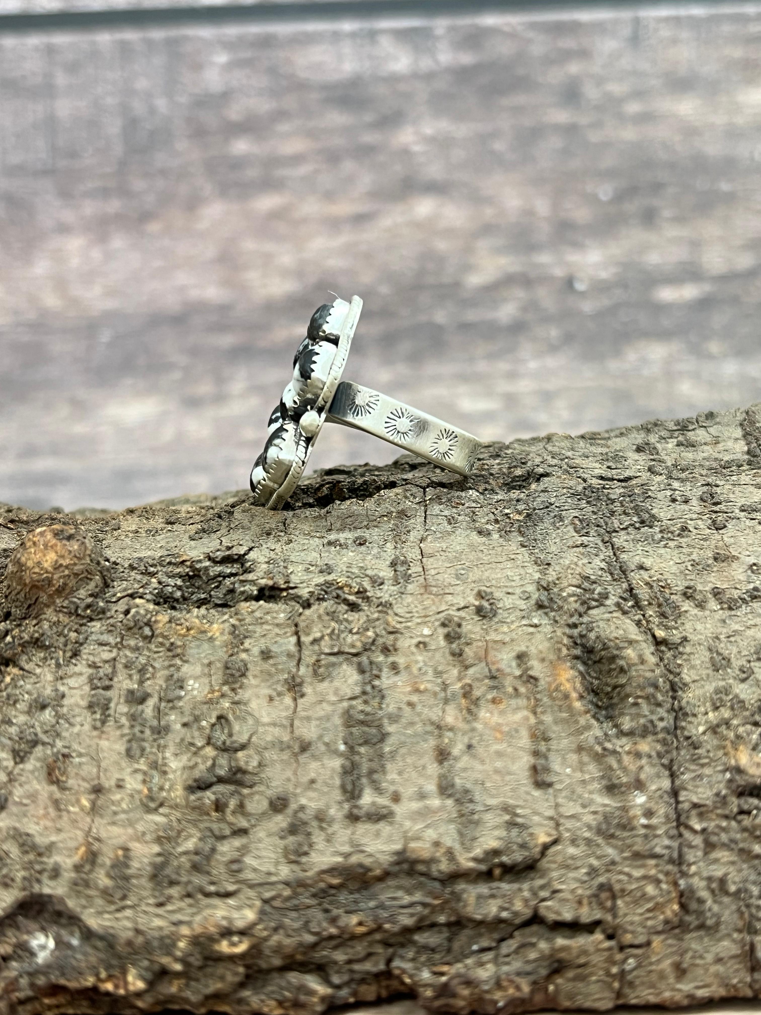 Handmade Sterling Silver White Buffalo Adjustable Ring Signed Nizhoni