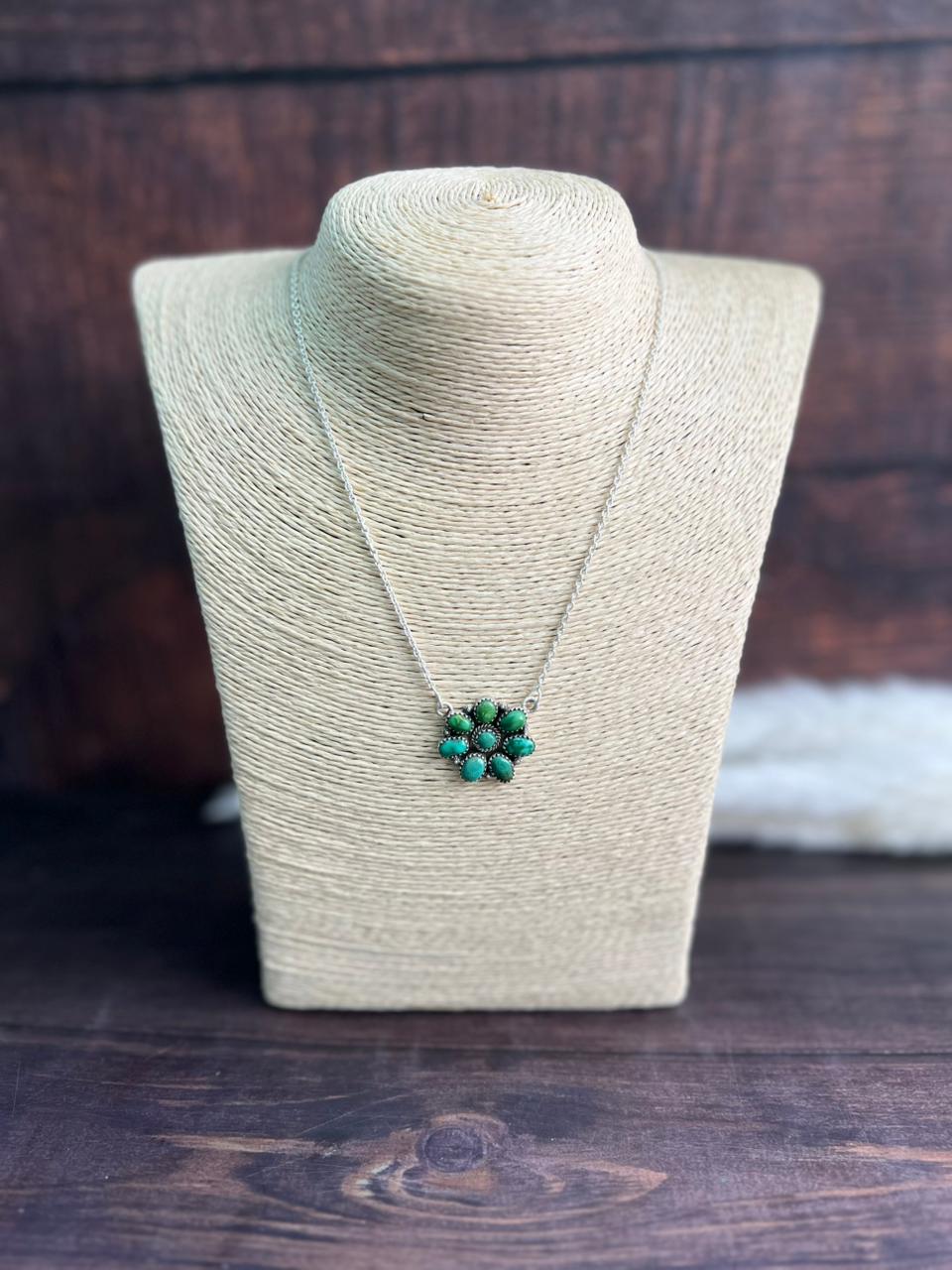 Handmade Sterling Silver Emerald Valley Turquoise Necklace "Signed Nizhoni"