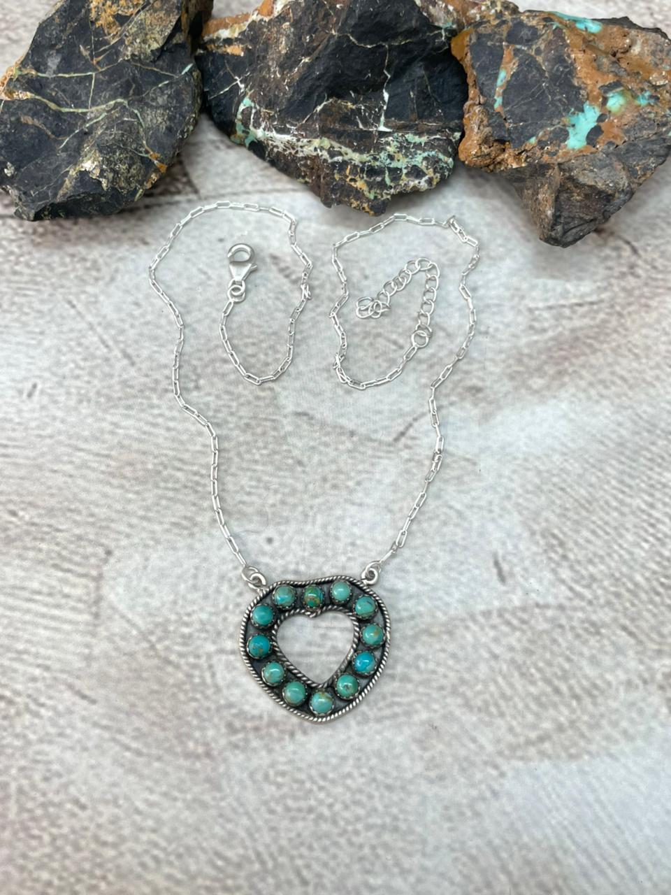Handmade Sterling Silver Kingman Turquoise  Necklace "Signed Nizhoni"