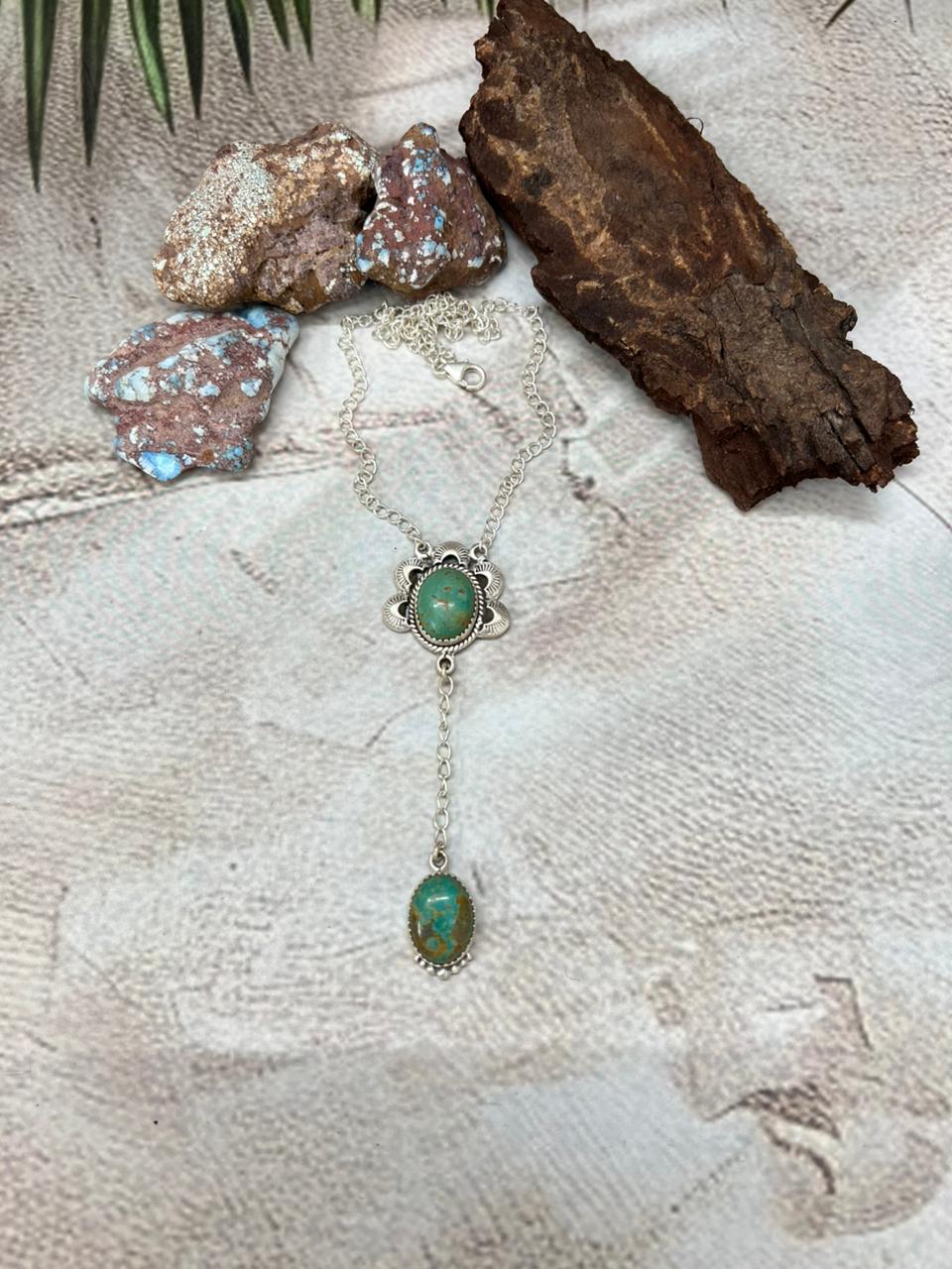 Handmade Sterling Silver Old Stock Royston Turquoise Necklace with Signed Nizhoni