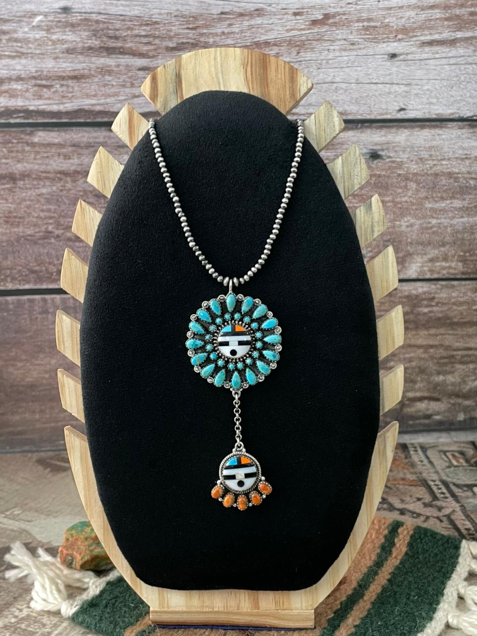 Handmade Sterling Silver Turquoise and MOP Beaded Necklace "Signed Nizhoni"
