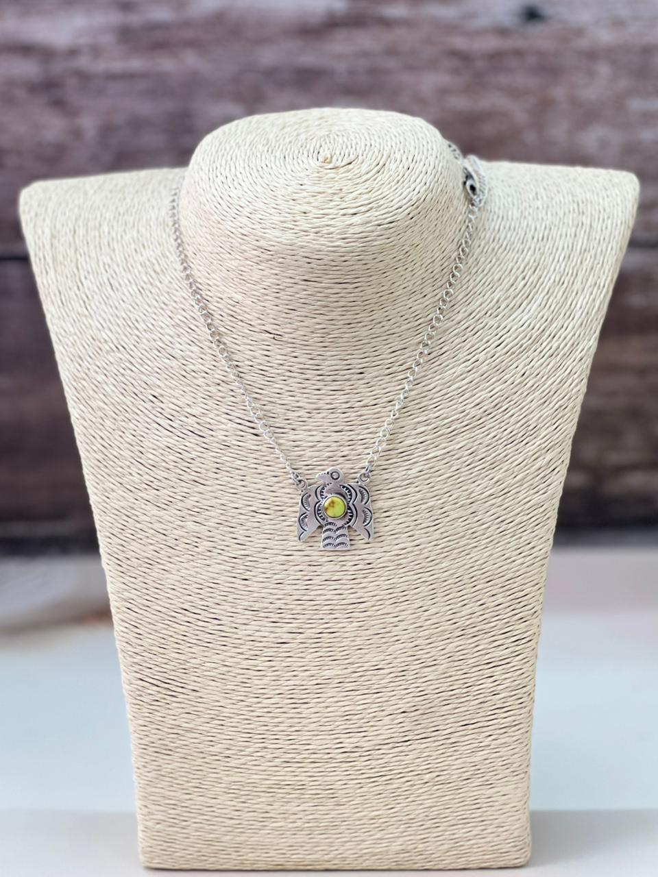 Handmade Sterling Silver Palomino Turquoise Thunder Bird Necklace "Signed Nizhoni"