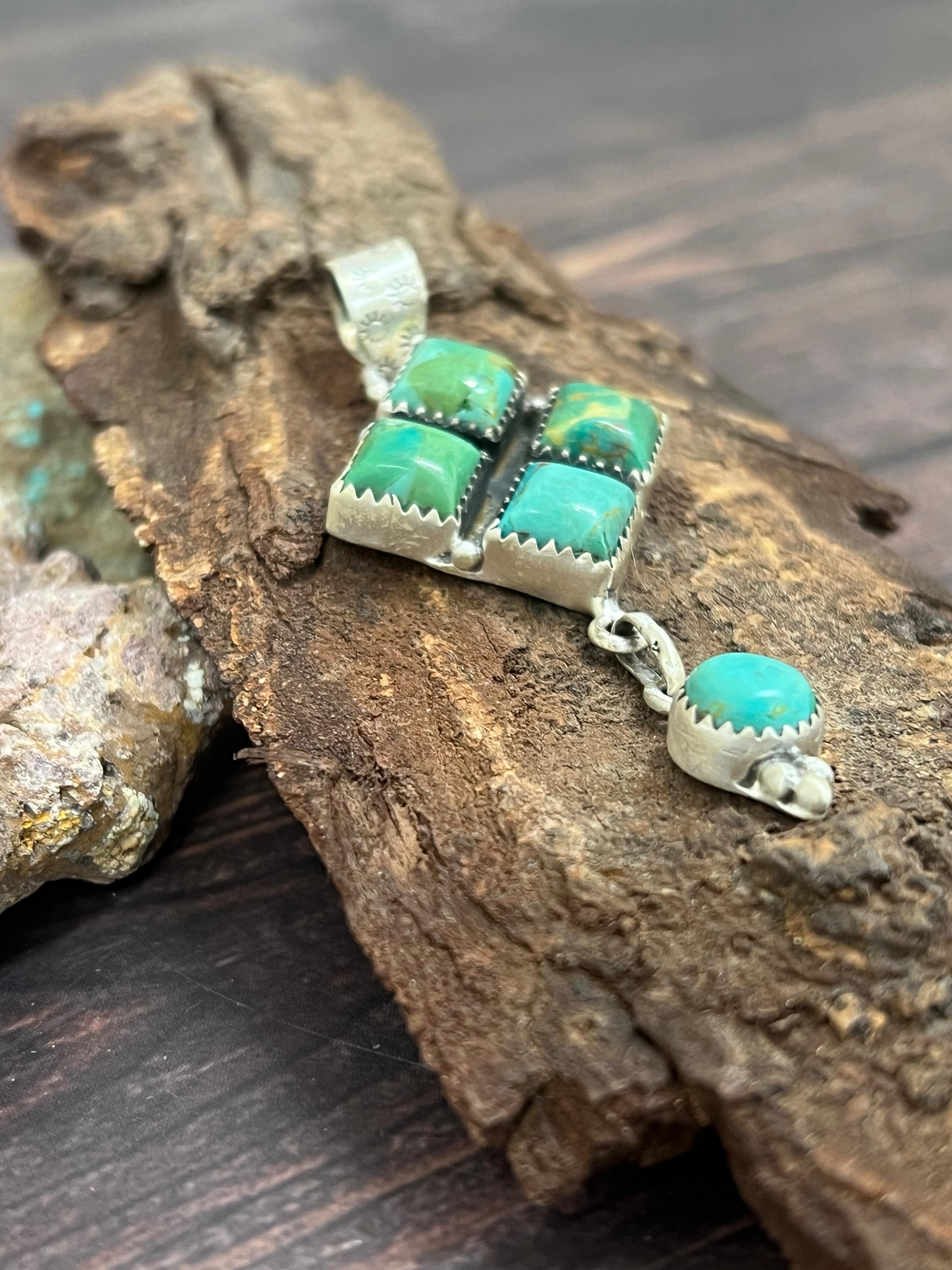 Handmade Sterling Silver Kingman Turquoise Pendant with Signed Nizhoni