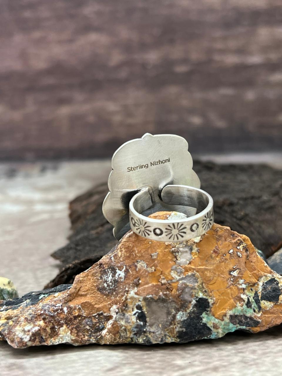 Handmade Sterling Silver Mantis Turquoise Adjustable Ring "Signed Nizhoni"