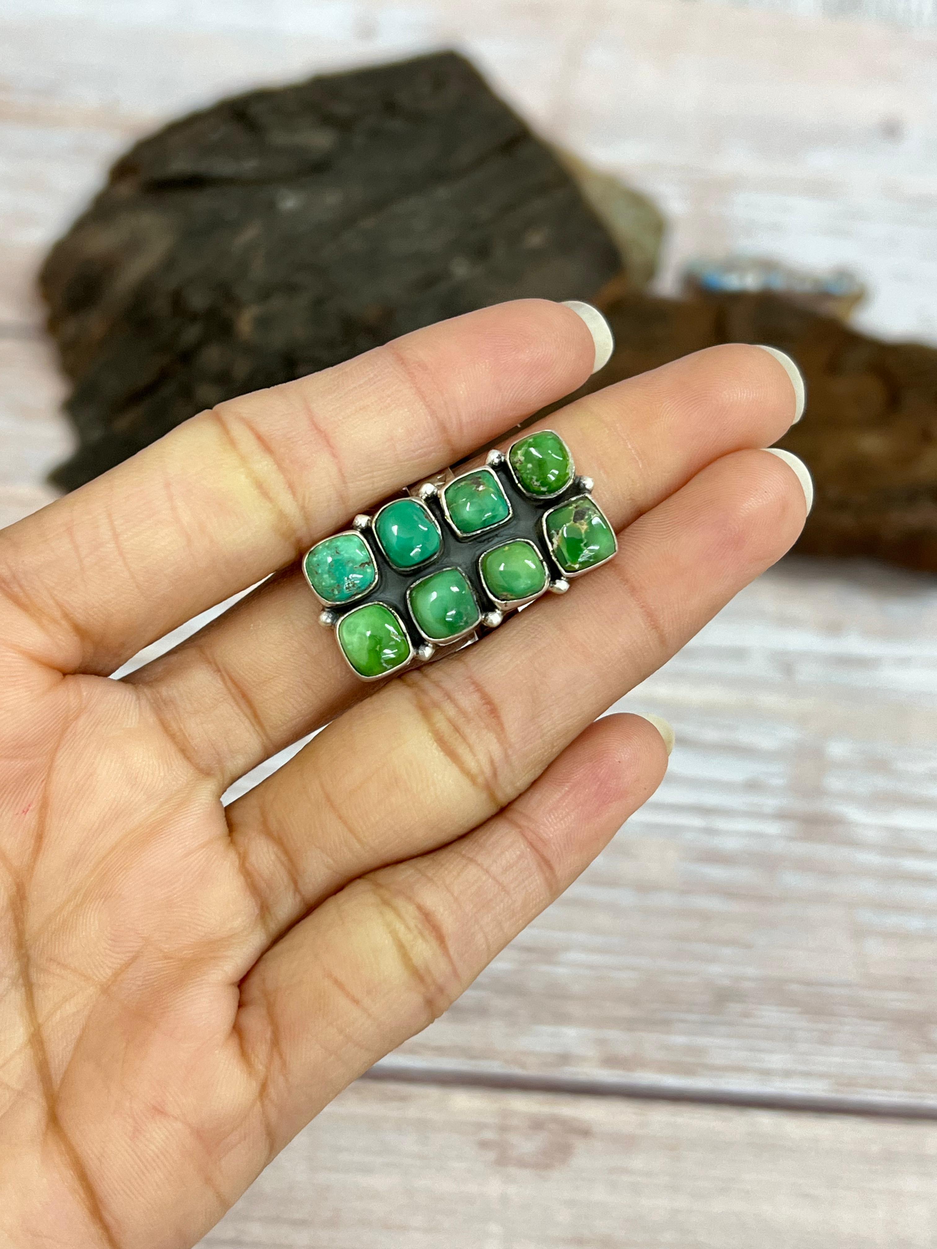 Handmade Sterling Silver Emerald Valley Adjustable Ring with Signed Nizhoni