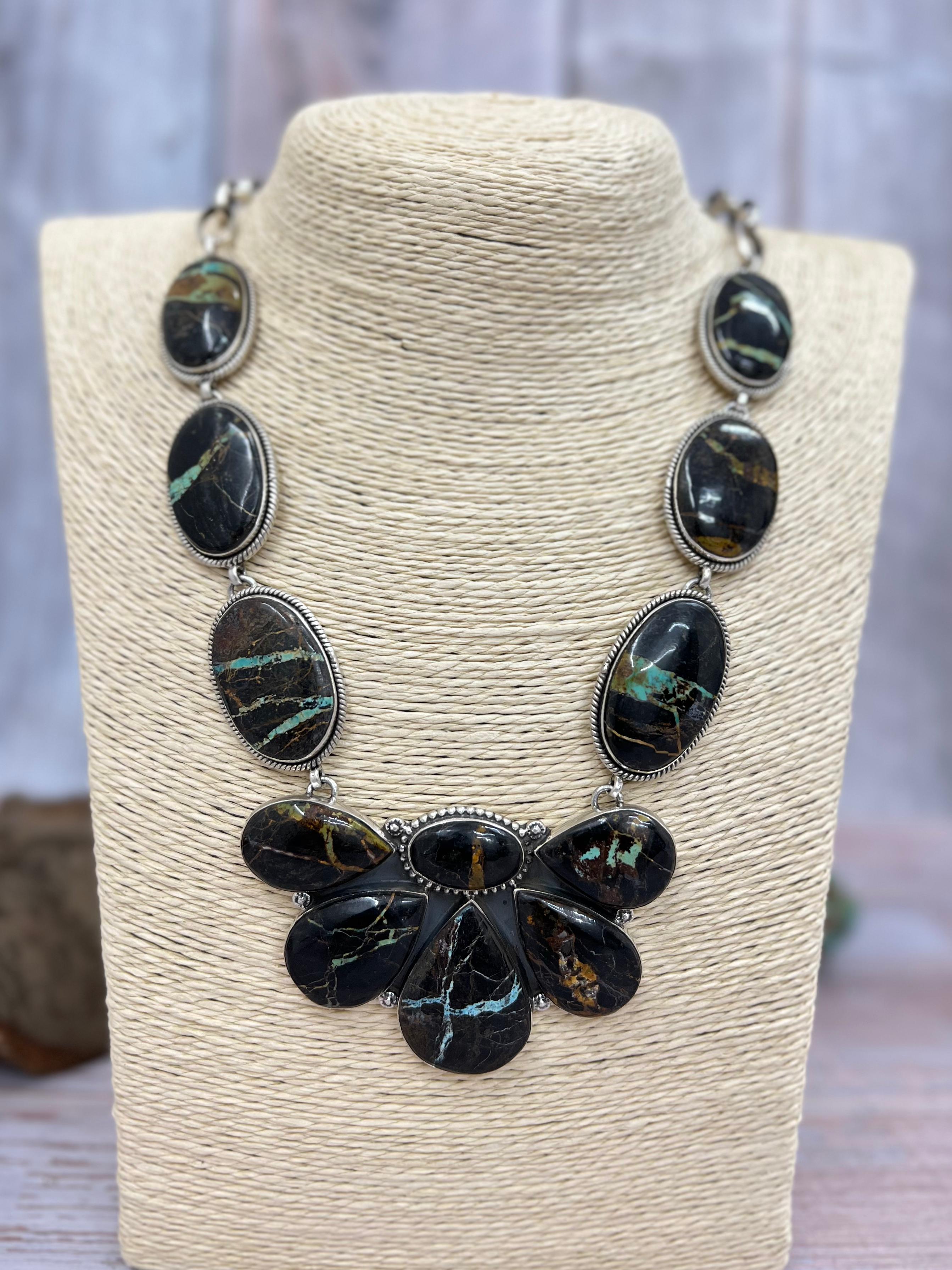 Handmade Sterling Silver Black Jack Necklace with Signed Nizhoni