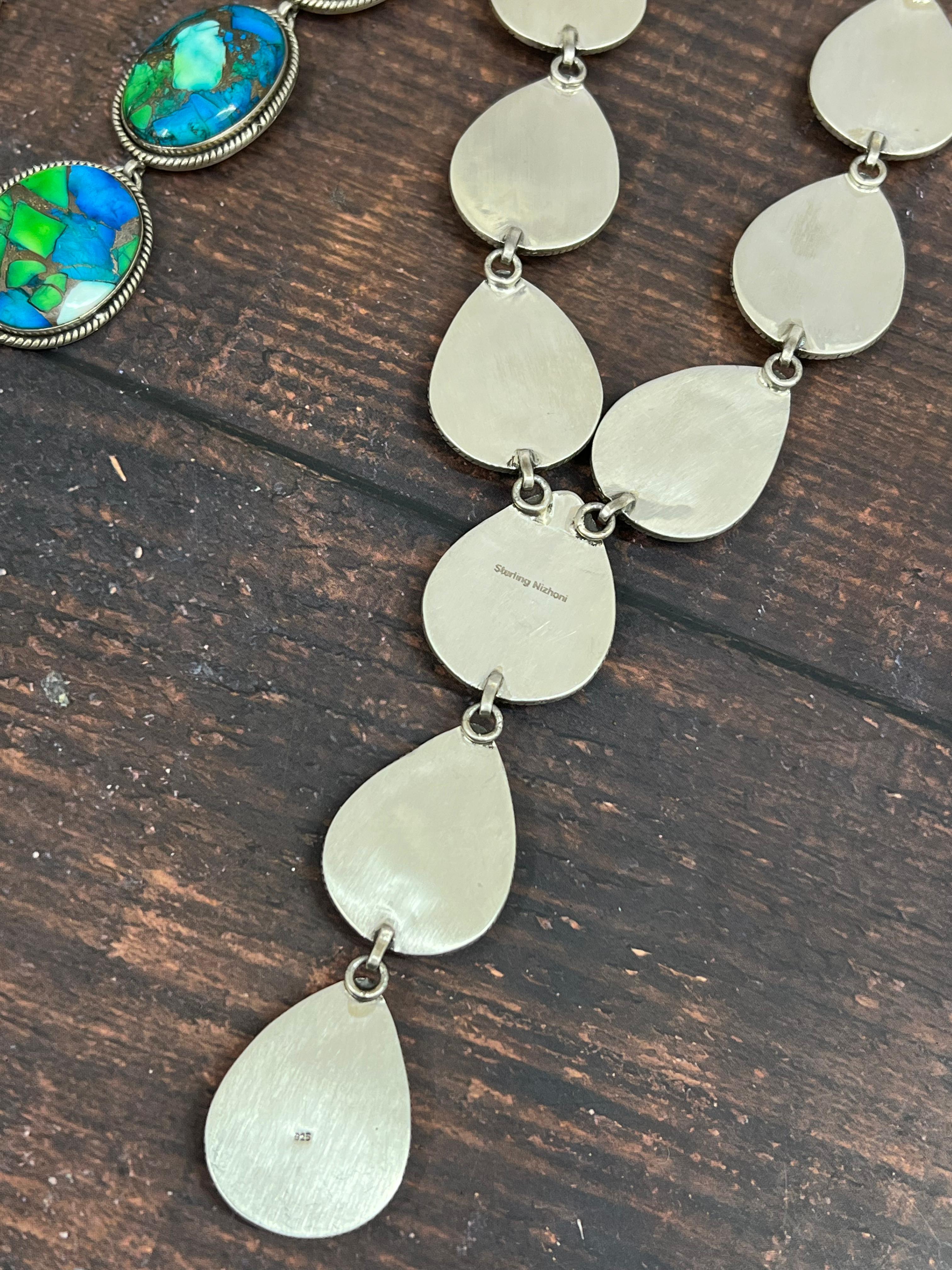 Handmade Sterling Silver Peacock Dahlia Necklace with Signed Nizhoni