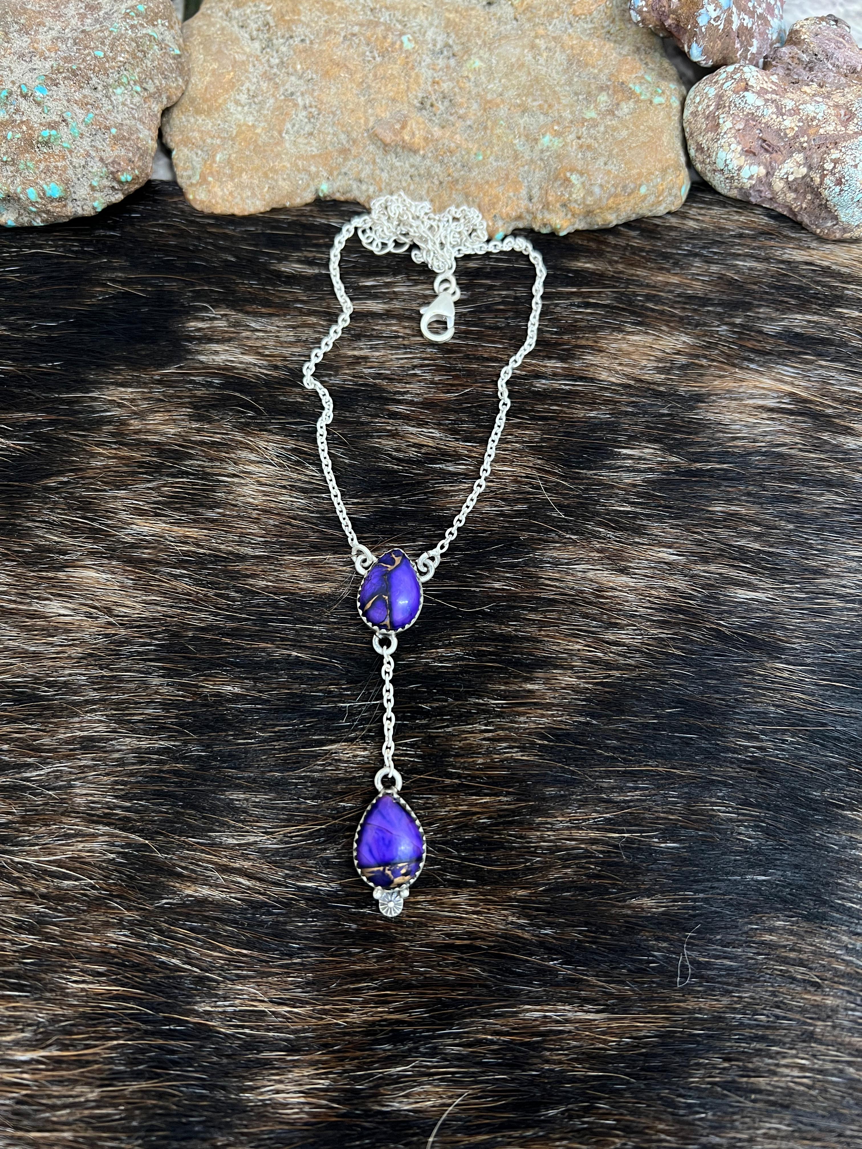 Handmade Sterling Silver Grape Dahlia Necklace with Signed Nizhoni