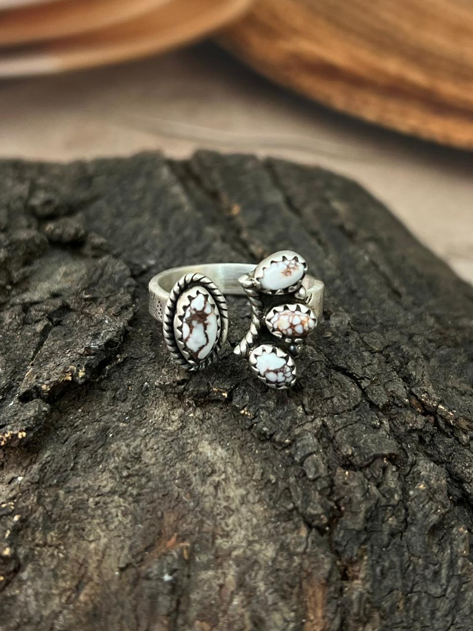 Handmade Sterling Silver Wildhorse Magnesite Adjustable Ring "Signed Nizhoni"