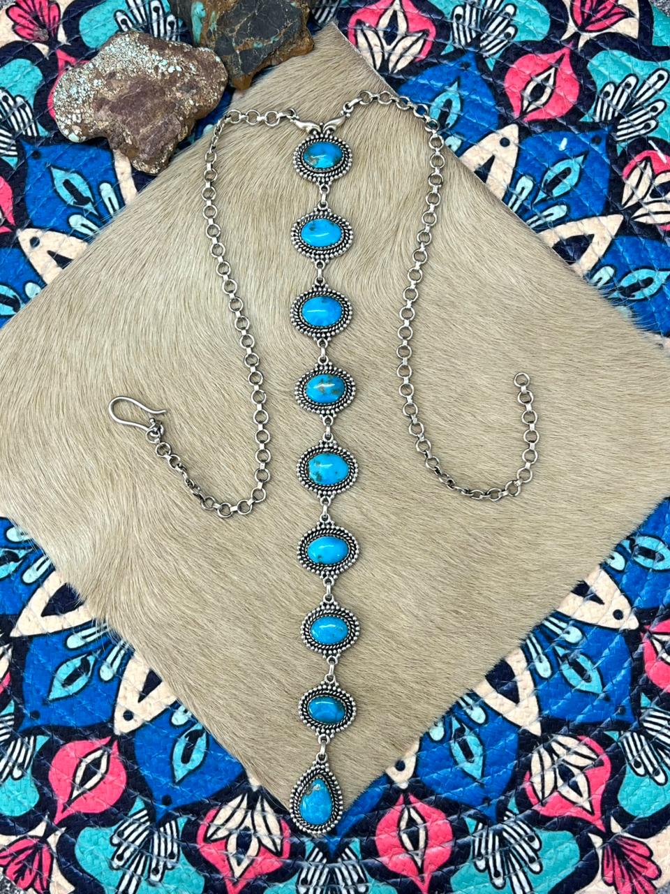 Handmade Sterling Silver Arizona Blue Turquoise Necklace "Signed Nizhoni"