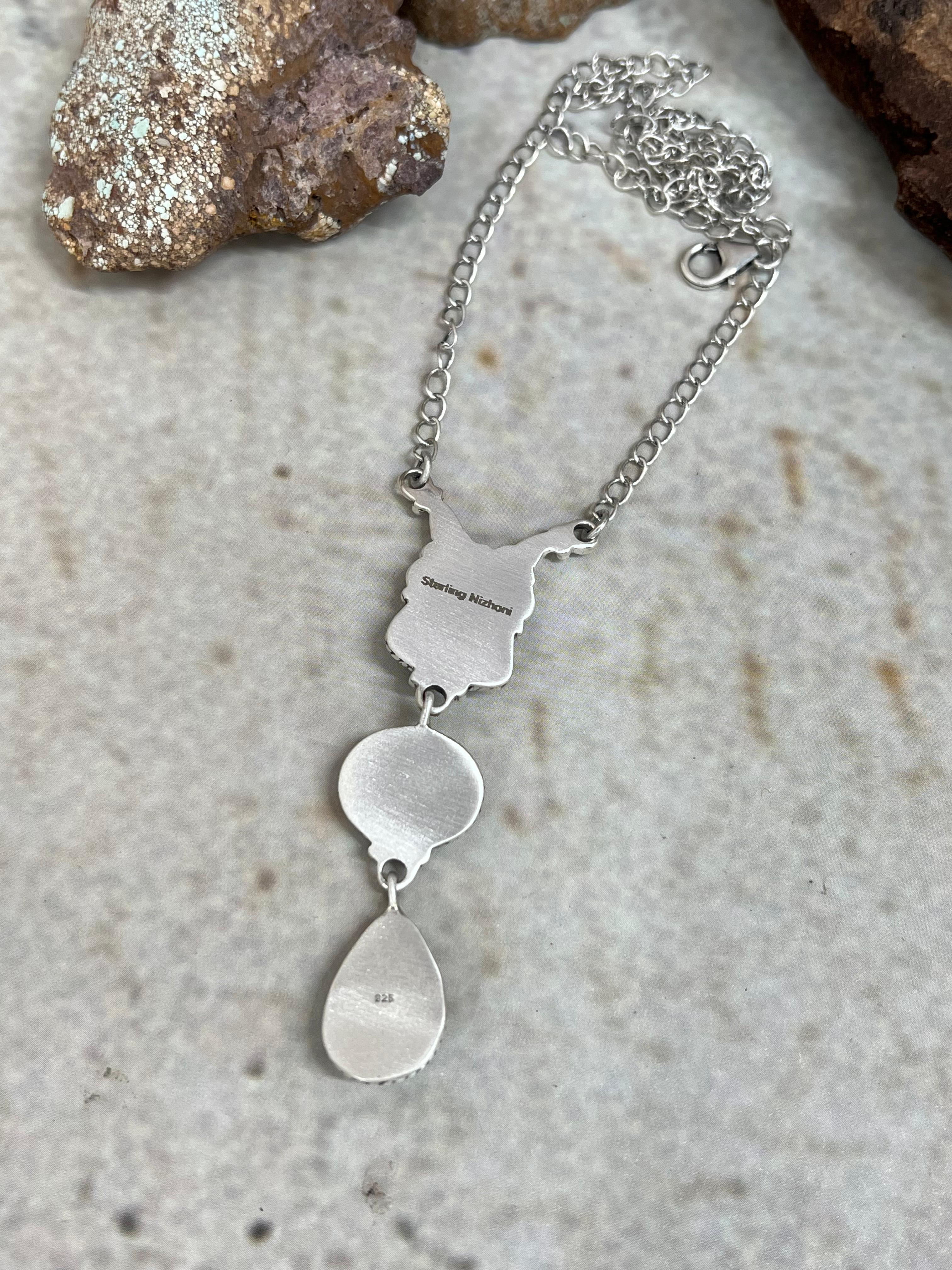 Handmade Sterling Silver White Water Turquoise Necklace Signed Nizhoni