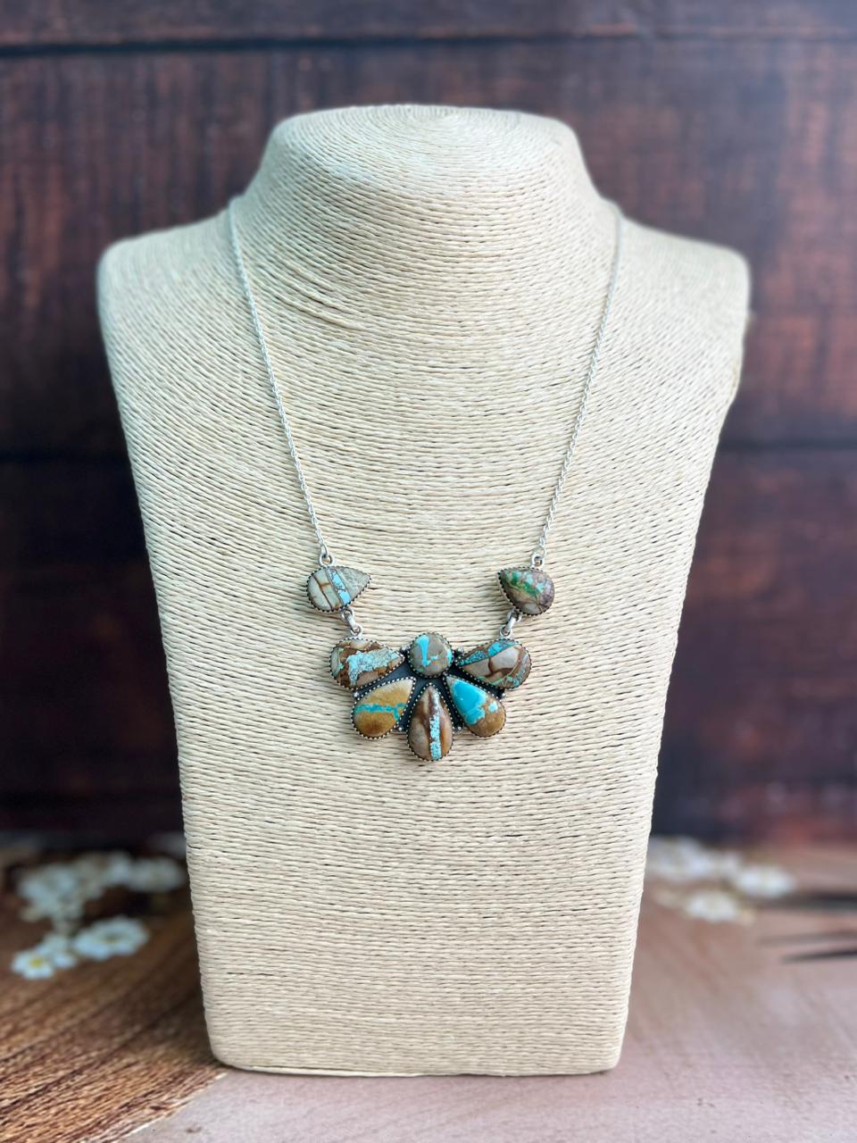 Handmade Sterling Silver Royston Ribbon Turquoise Necklace "Signed Nizhoni"