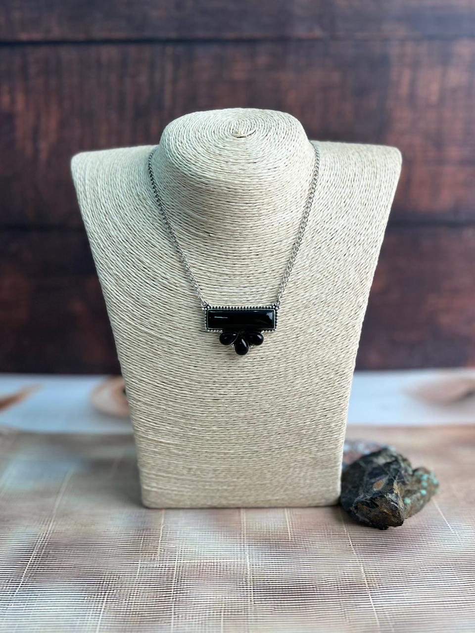 Handmade Sterling Silver Black Onyx Necklace "Signed Nizhoni"