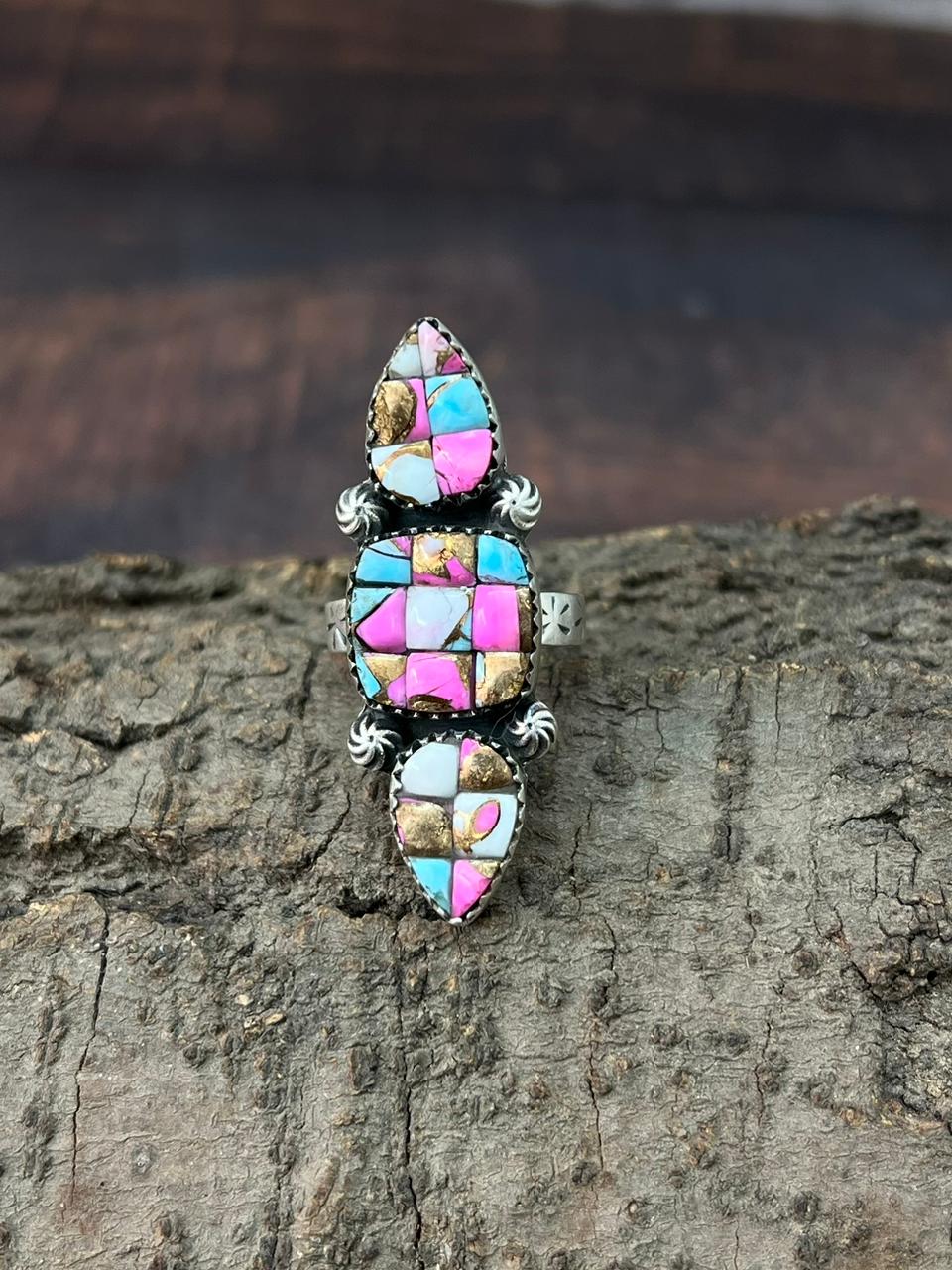 Handmade Sterling Silver Cotton Candy Adjustable Ring "Signed Nizhoni"