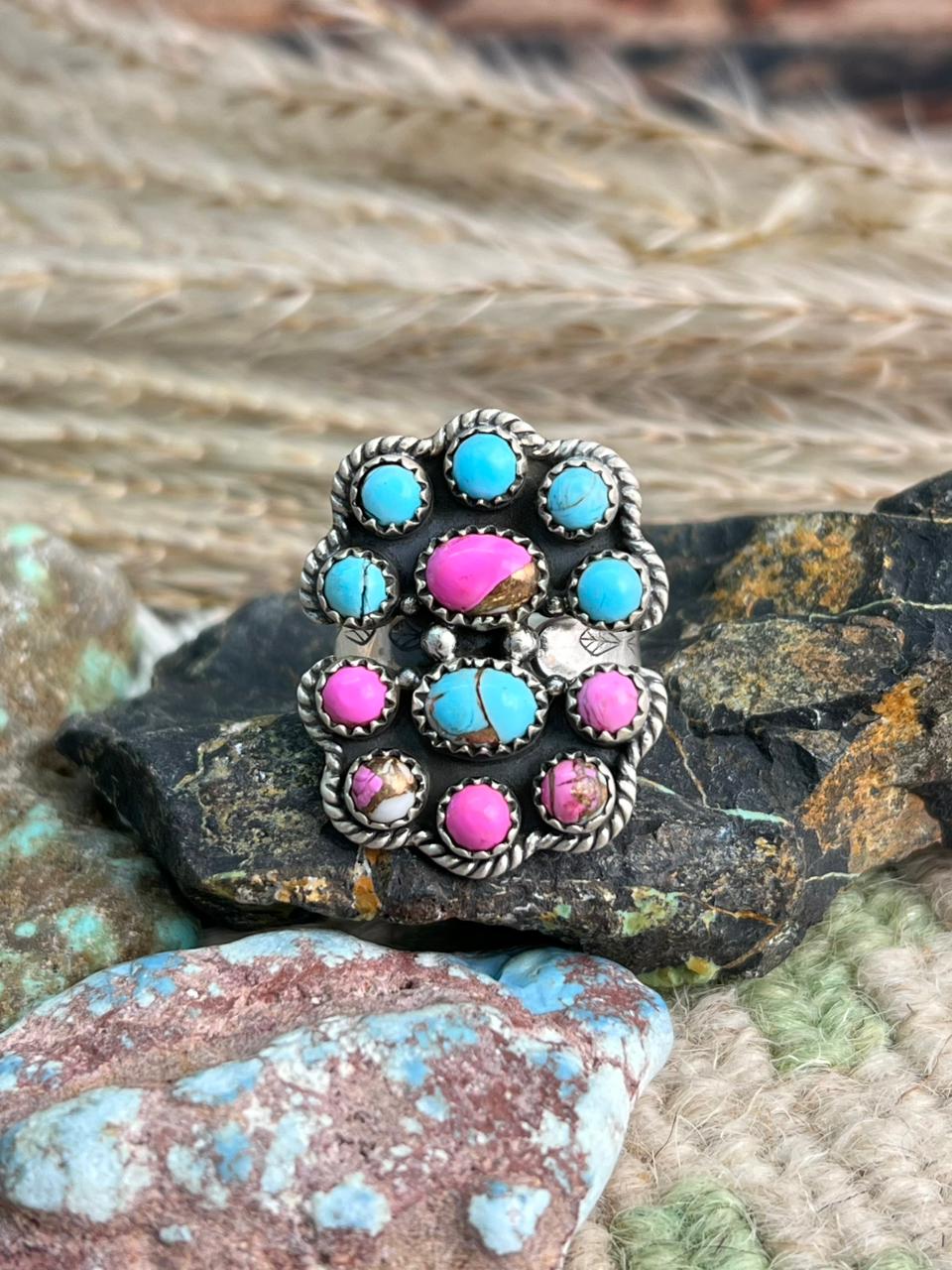 Handmade Sterling Silver Cotton Candy Adjustable Ring "Signed Nizhoni"