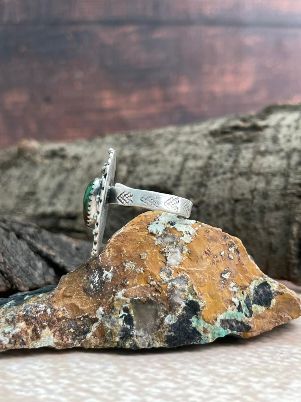 Handmade Sterling Silver Sonoran Mountain Turquoise Adjustable Ring "Signed Nizhoni"