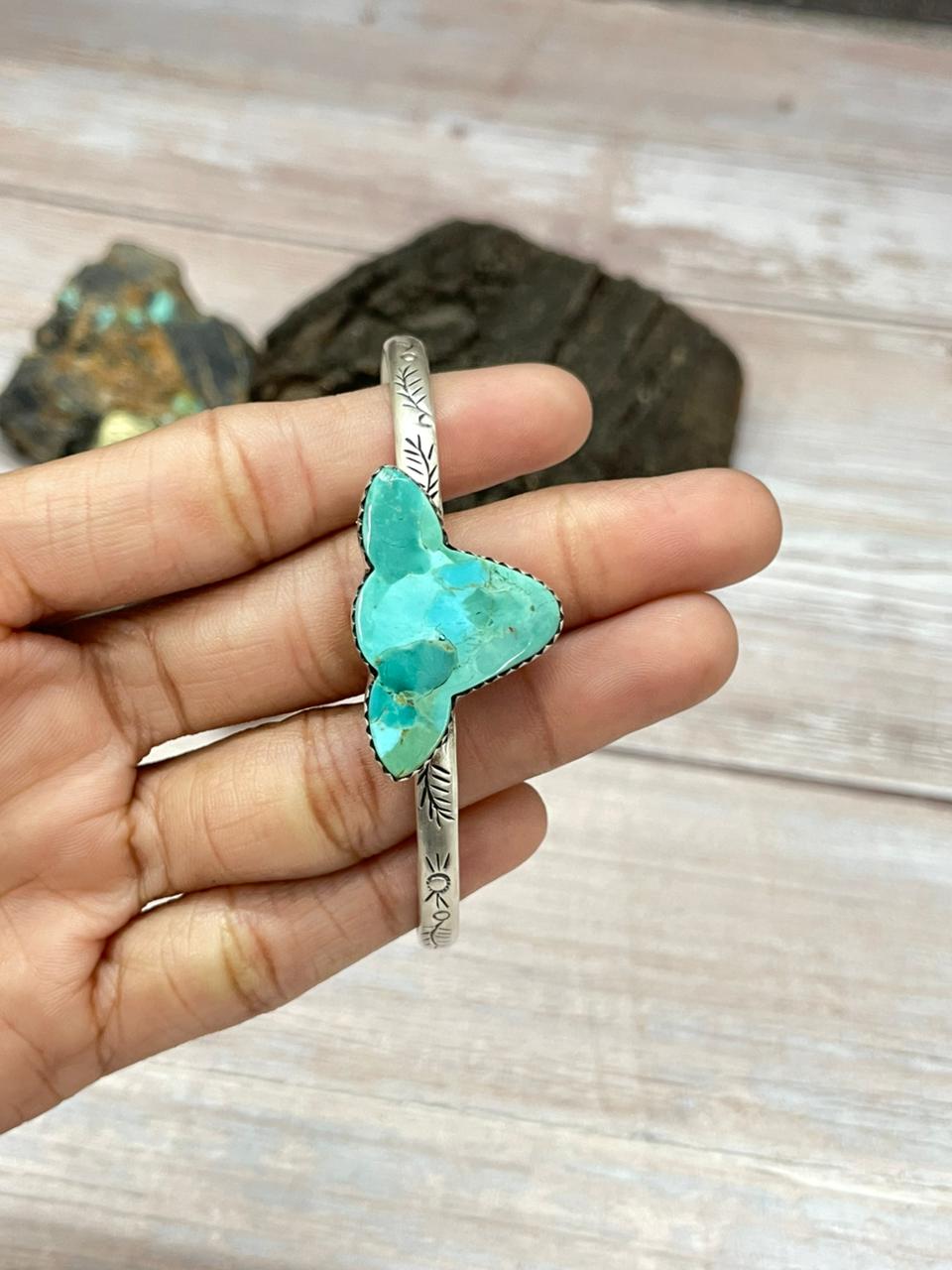 Handmade Sterling Silver Kingman Turquoise Cuff Bracelet "Signed Nizhoni"