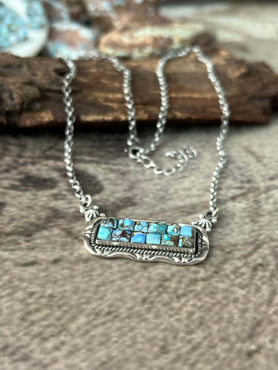 Handmade Sterling Silver 'Golden Hills Turquoise Cobble Collection' Necklace "Signed Nizhoni"