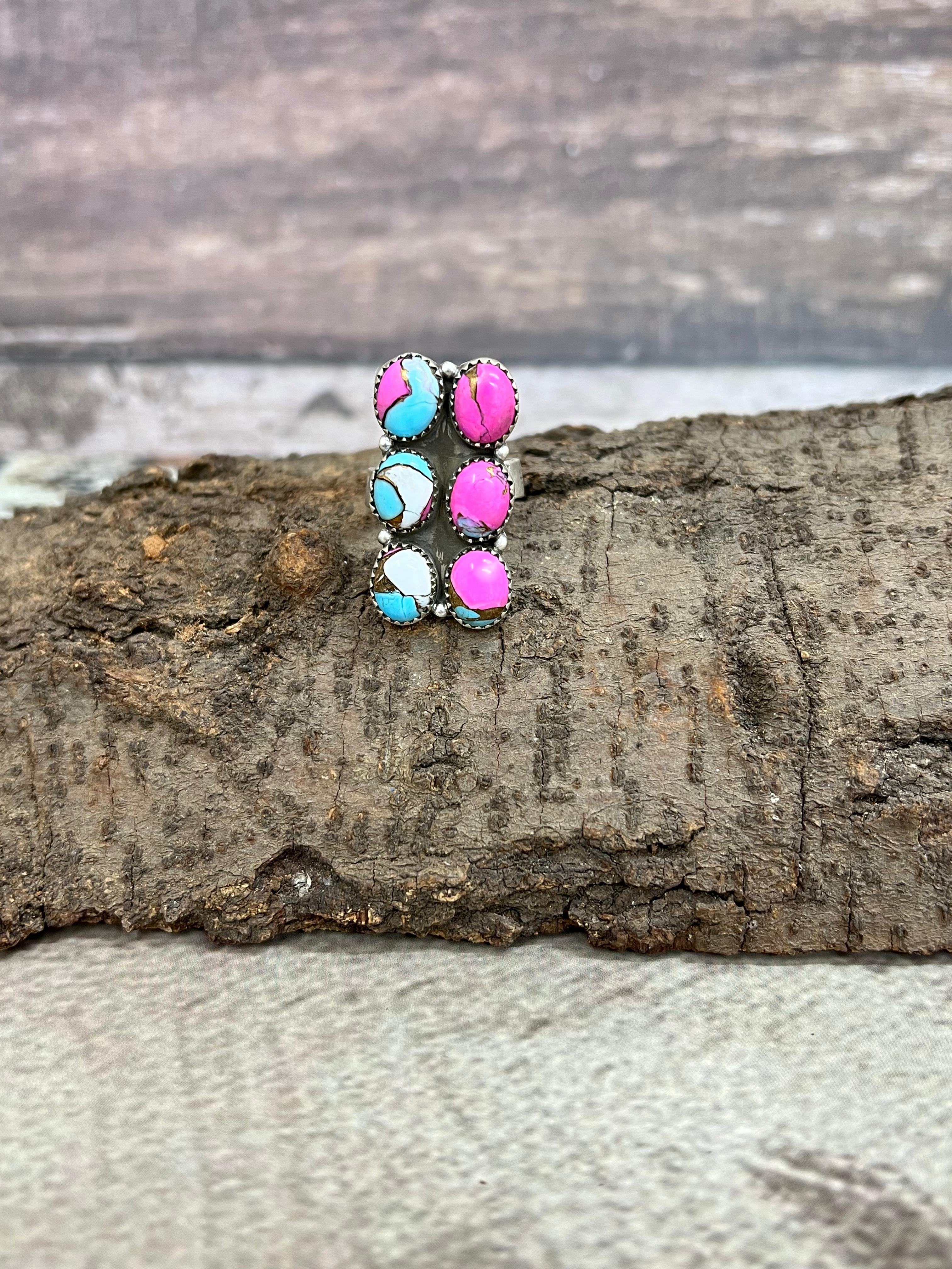 Handmade Sterling Silver Cotton Candy Adjustable Ring Signed Nizhoni (5)