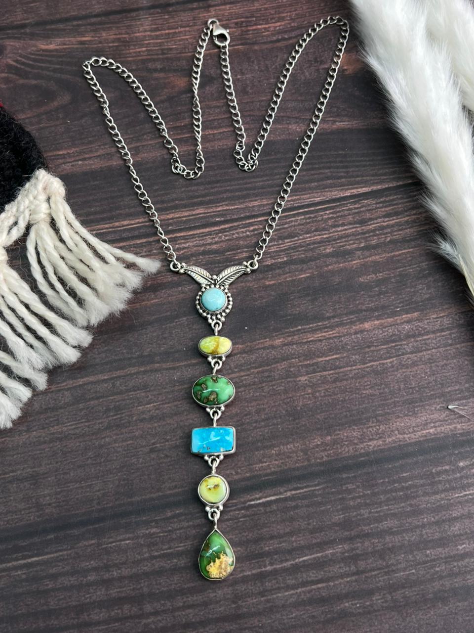 Handmade Sterling Silver Multi Stone Necklace "Signed Nizhoni"