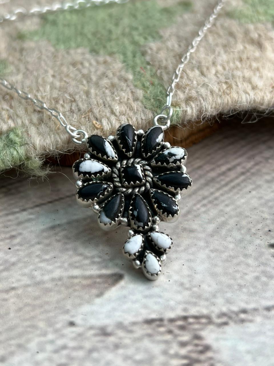 Handmade Sterling Silver White Buffalo Necklace "Signed Nizhoni"