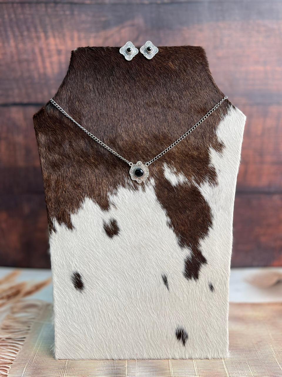 Handmade Sterling Silver Black Onyx Necklace Earrings Set "Signed Nizhoni"