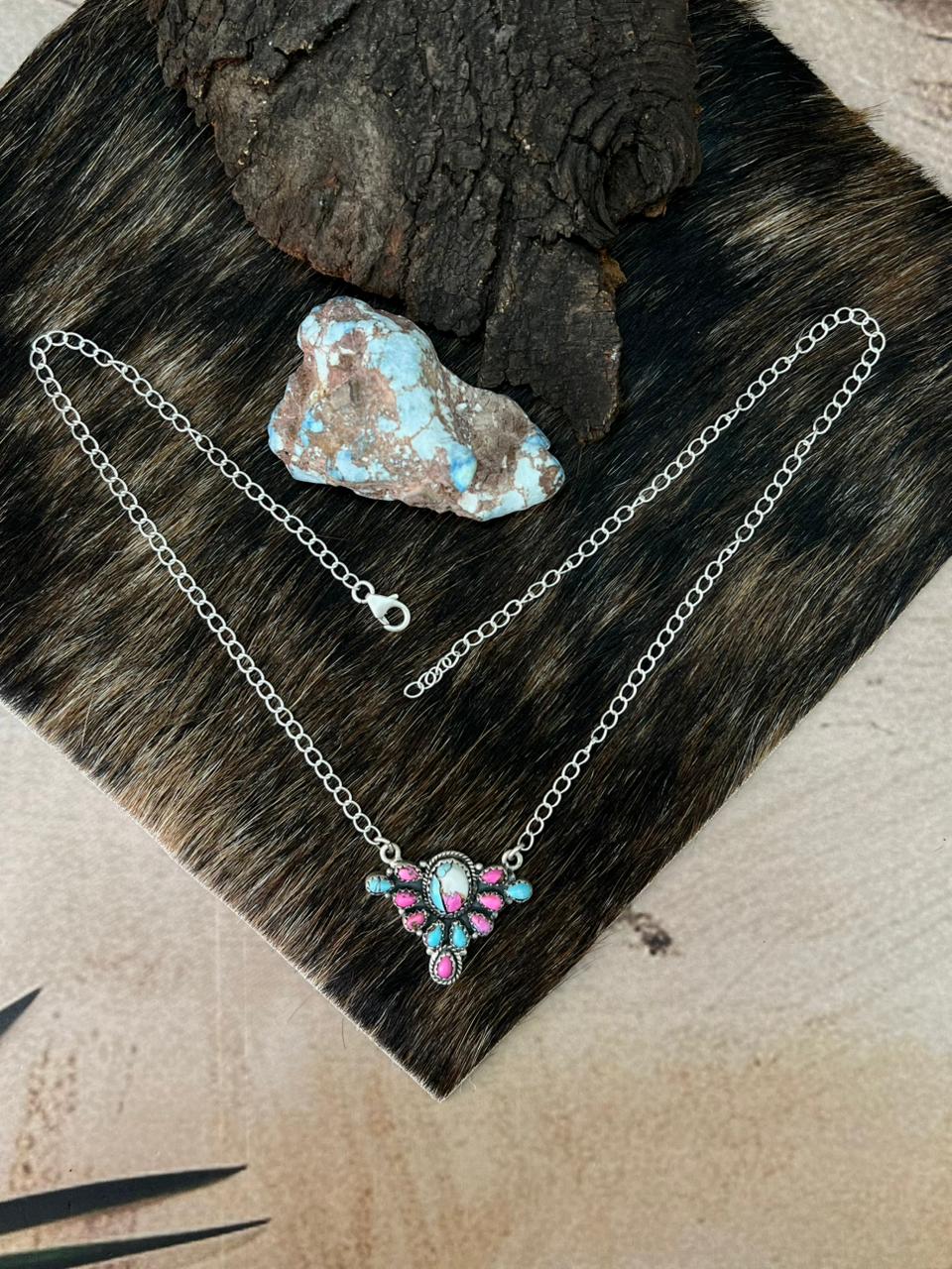 Handmade Sterling Silver Cotton Candy Necklace "Signed Nizhoni" (10)