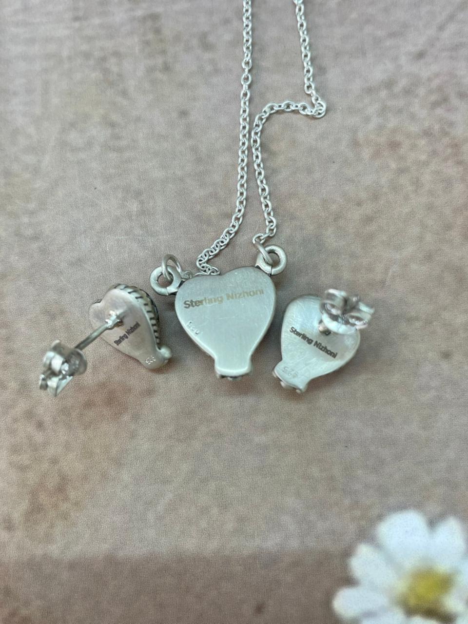 Handmade Sterling Silver White Buffalo Necklace Earrings Set "Signed Nizhoni"