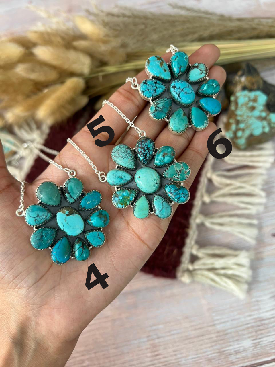 Handmade Sterling Silver Sonoran Tibetan Turquoise Cluster Necklace "Signed Nizhoni"