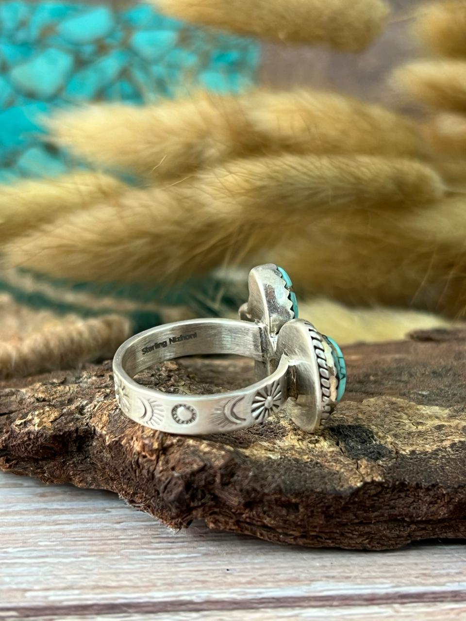Handmade Sterling Silver Mint Dahlia Collection: Adjustable Ring "Signed Nizhoni" (6)