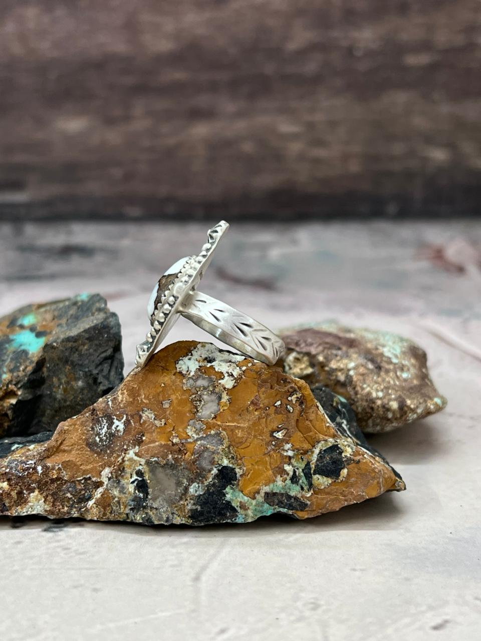 Handmade Sterling Silver Wildhorse Magnesite Adjustable Ring "Signed Nizhoni"