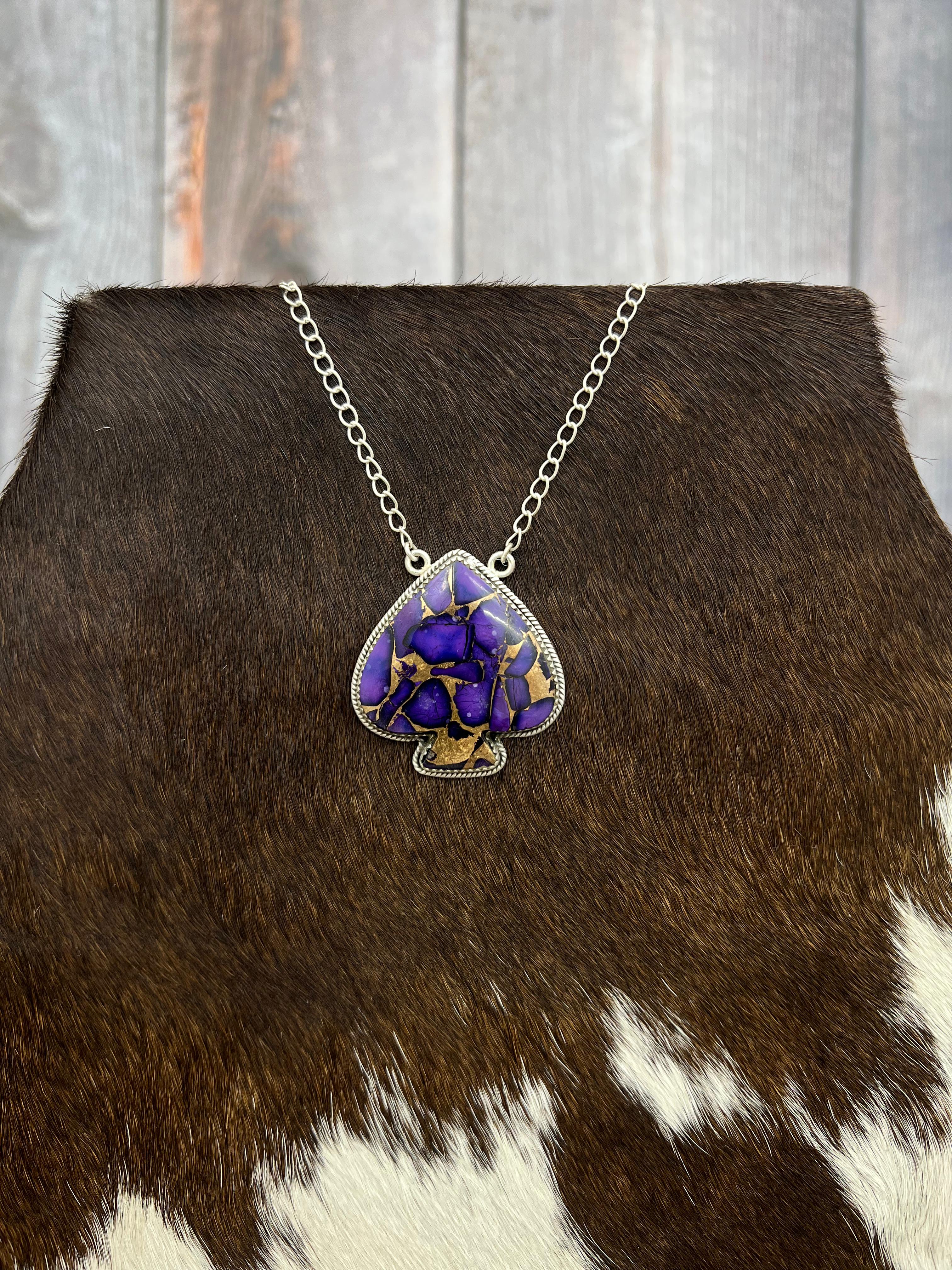 Handmade Sterling Silver Grape Dahlia Spade Necklace with Signed Nizhoni