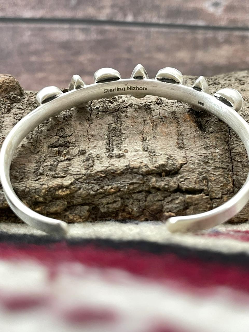 "Christmas Collection" Handmade Sterling Silver White Buffalo With Red Opal Cuff Bracelet "Signed Nizhoni"