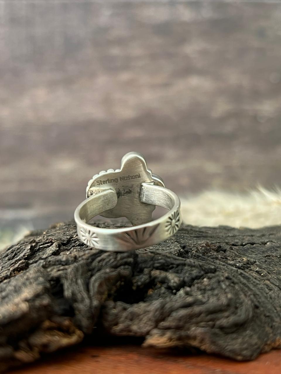 Handmade Sterling Silver Sierra Bella with Palomino Turquoise Collection: Adjustable Ring "Signed Nizhoni"