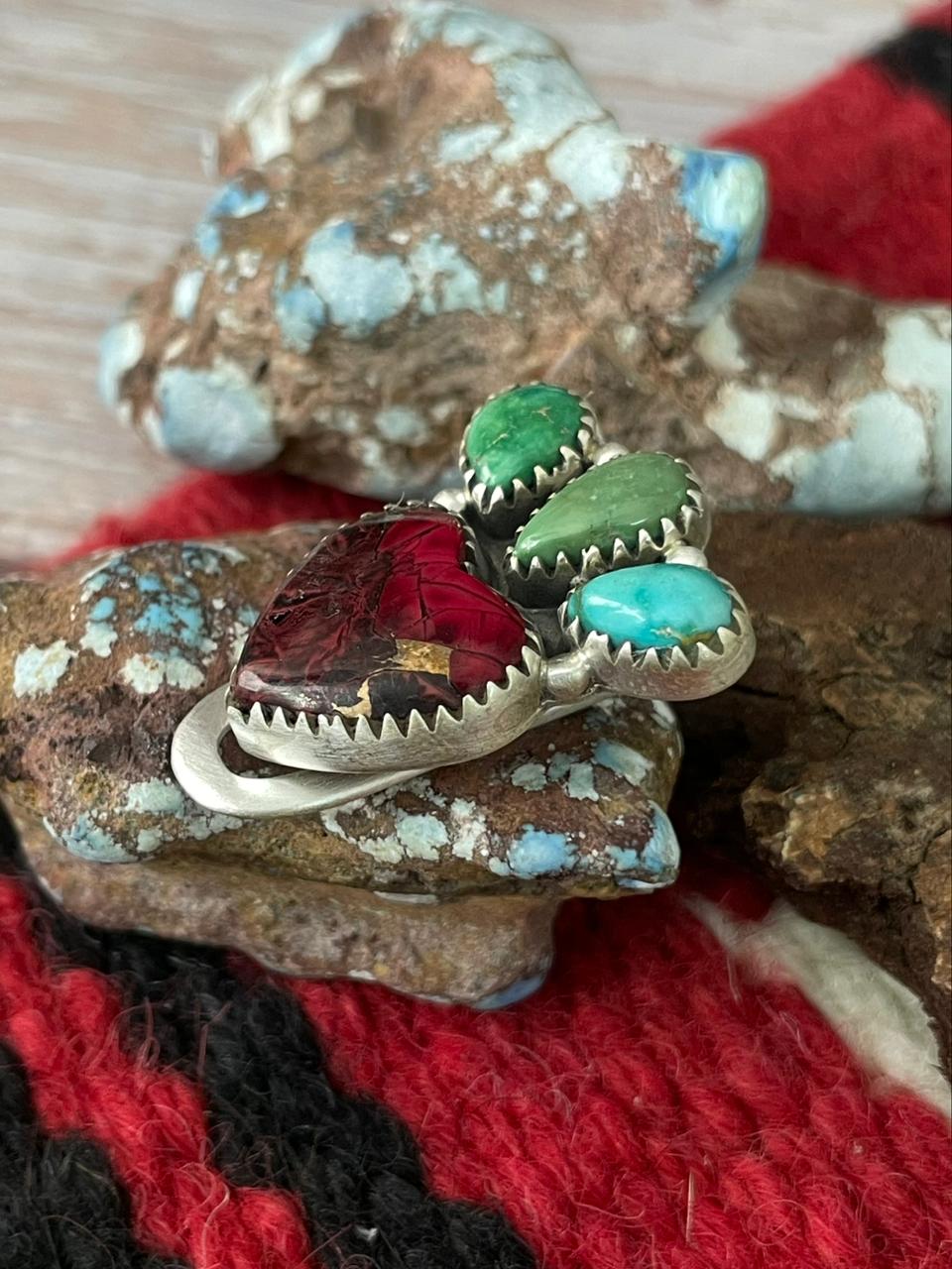 Handmade Sterling Silver Dahlia Rose with Emerald Valley Turquoise Purse Key Clip "Signed Nizhoni"