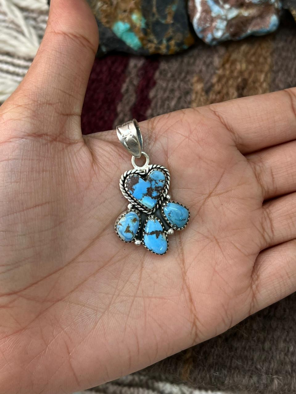 Handmade Sterling Silver Golden Hills Turquoise Pendant "Signed Nizhoni"