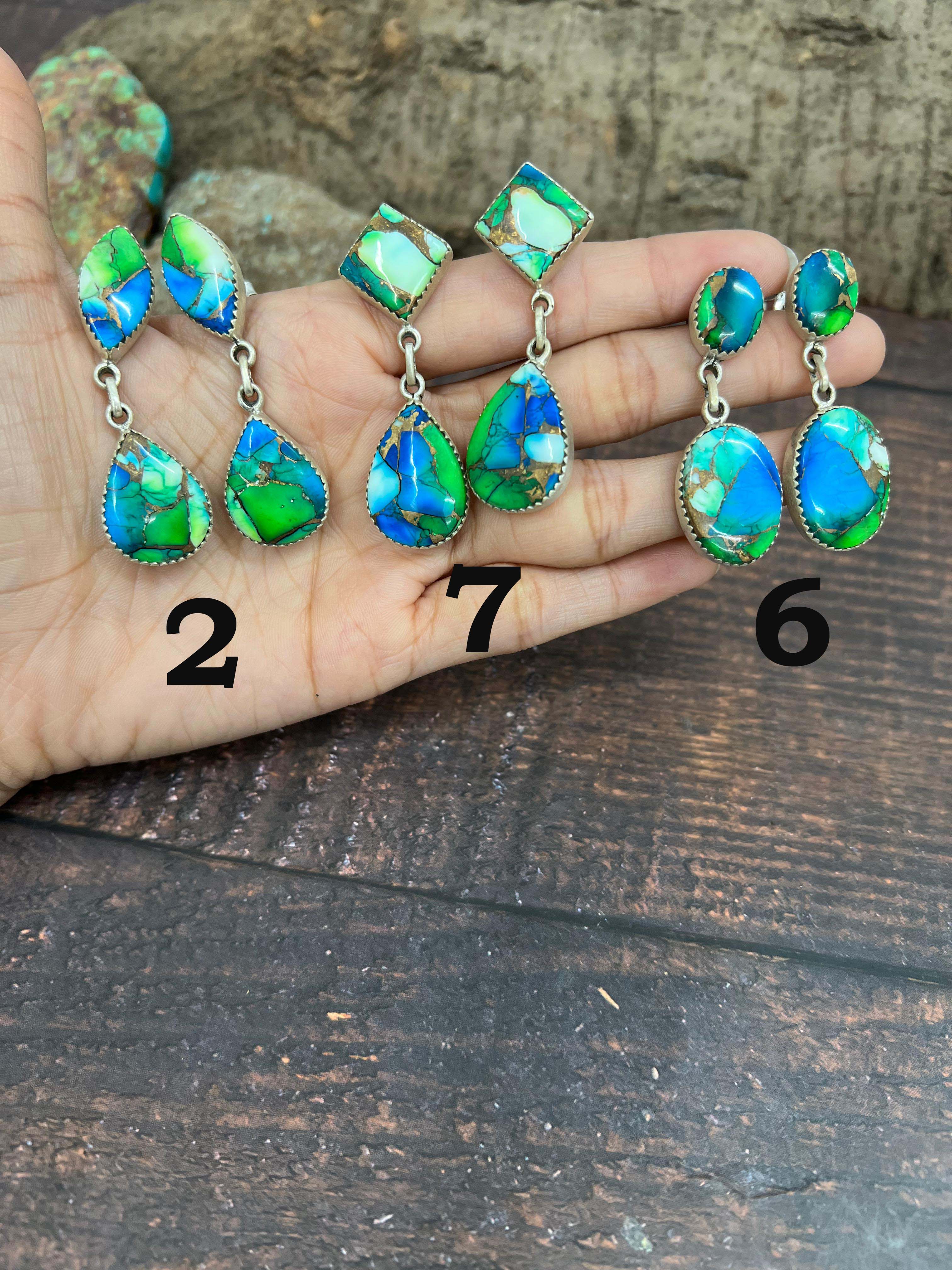 Handmade Sterling Silver Peacock Dahlia Post Earrings with Signed Nizhoni