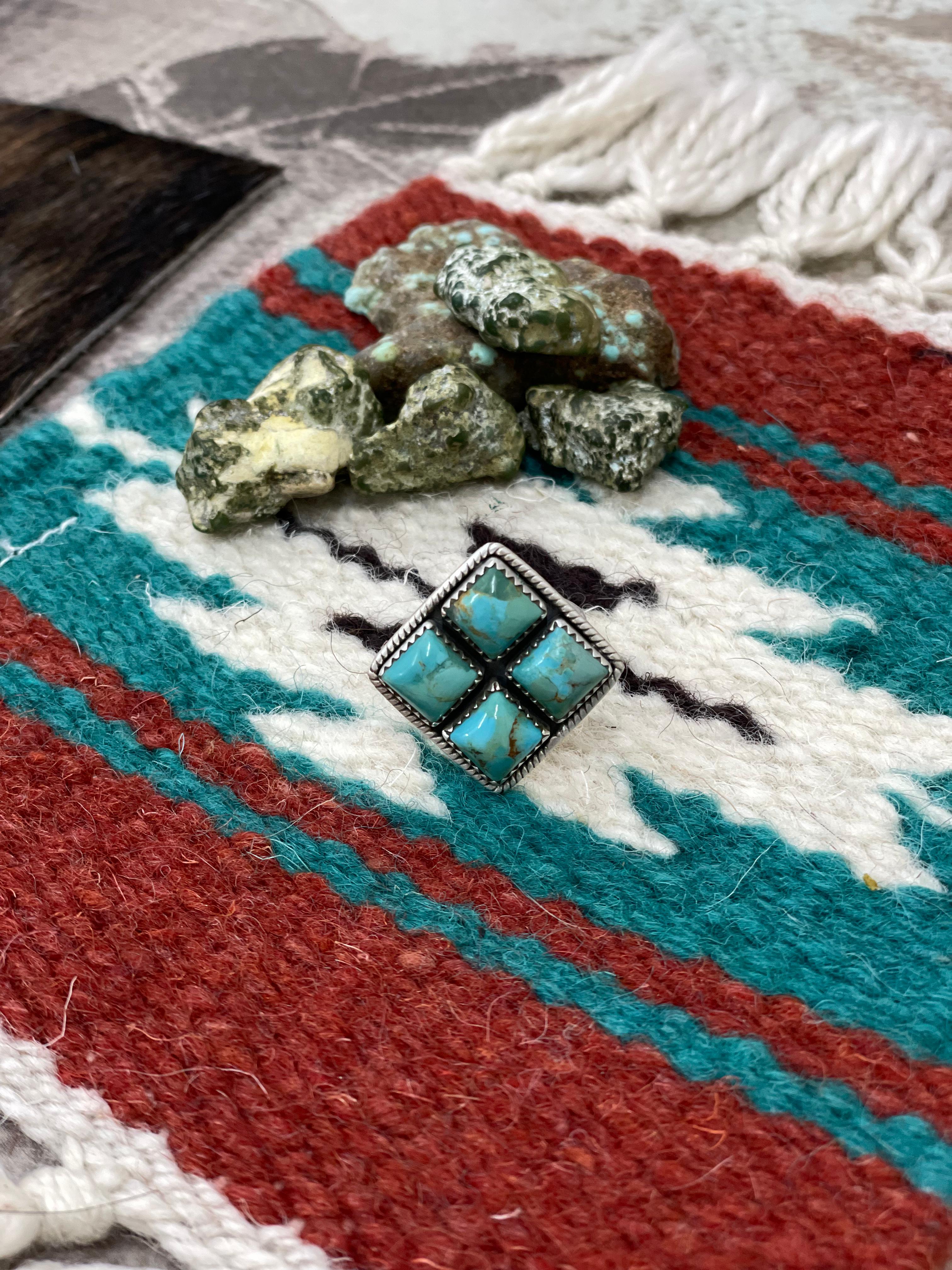 Handmade Sterling Silver Kingman Turquoise Adjustable Ring with Signed Nizhoni