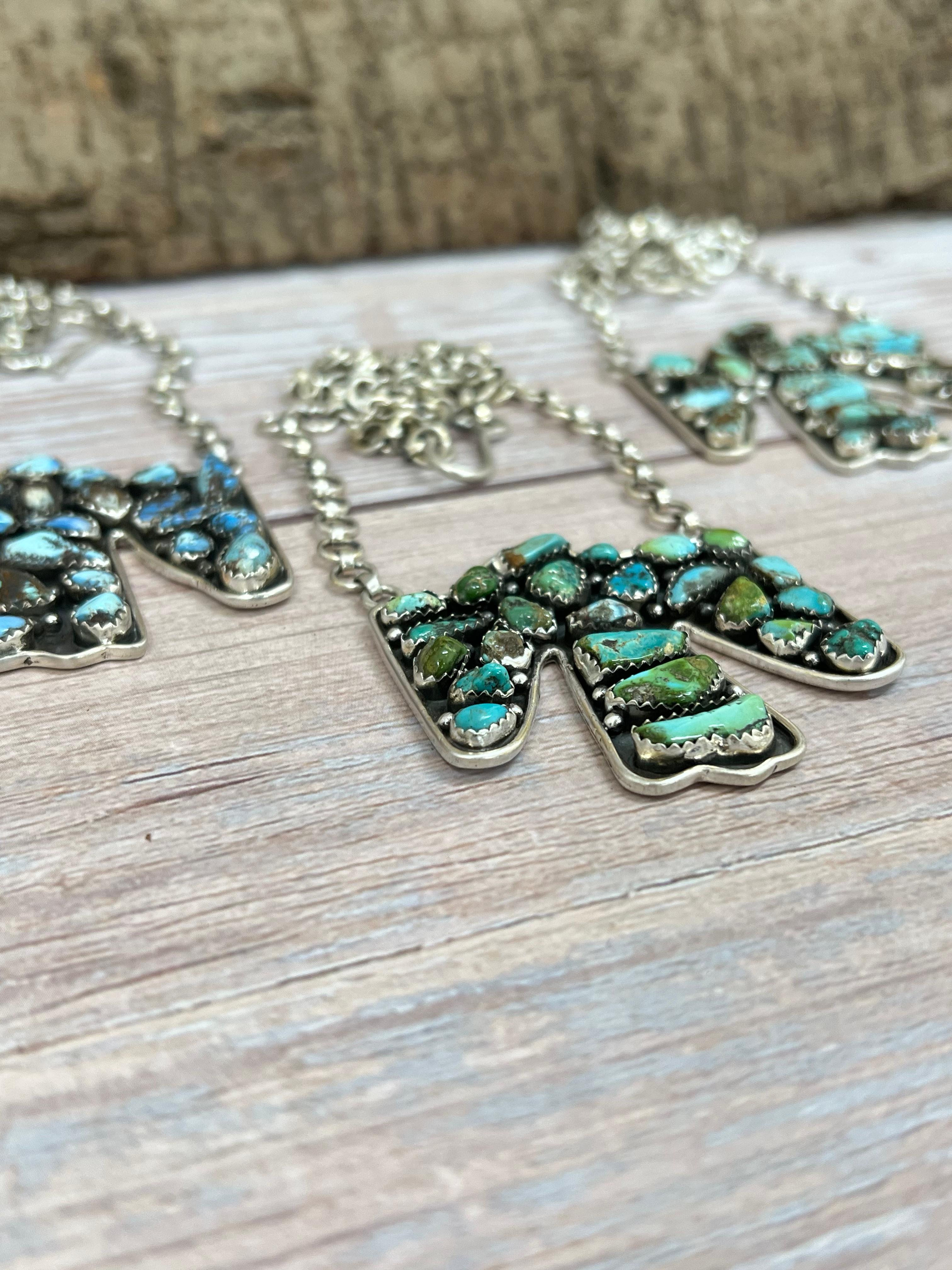 Handmade Sterling Silver Multi Stone Thunder Bird Necklace with Signed Nizhoni