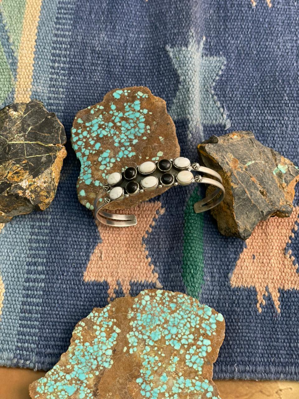 Handmade Sterling Silver White Buffalo Cuff Bracelet "Signed Nizhoni"