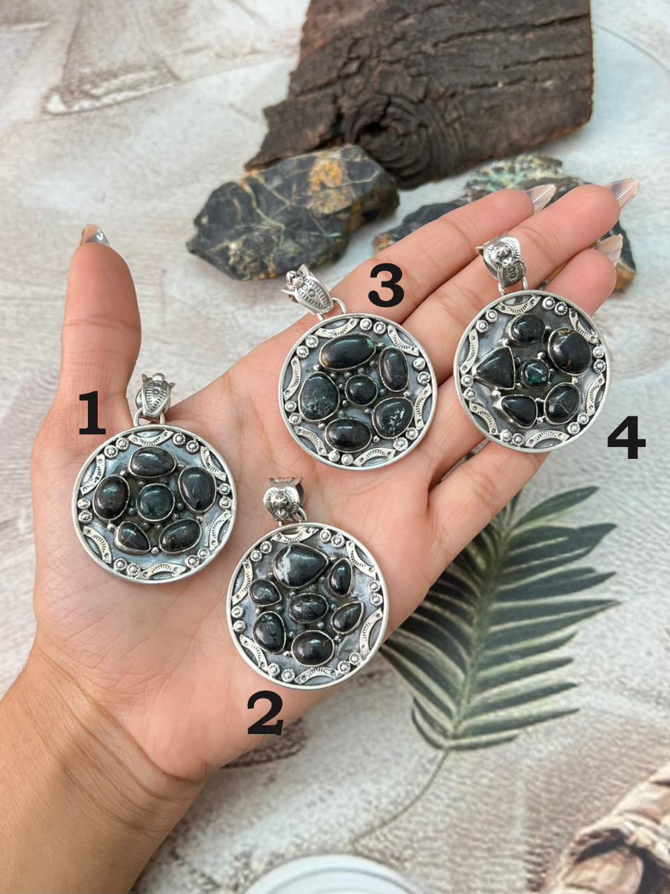 Handmade Sterling Silver Blackjack Turquoise Pendant "Signed Nizhoni"