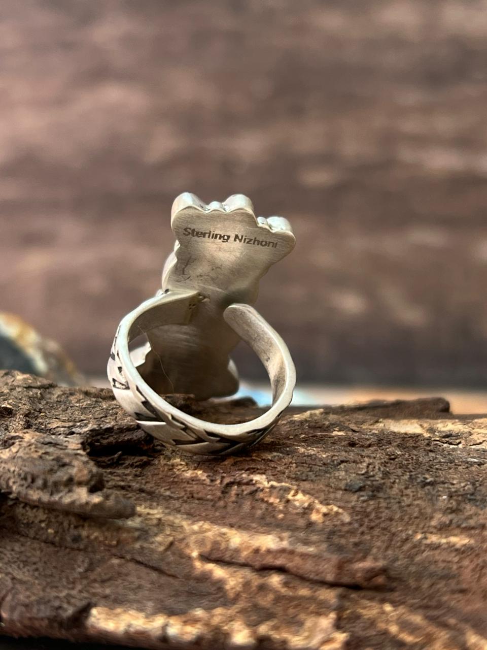 Handmade Sterling Silver Kingman with Wild Horse Magnesite Adjustable Ring "Signed Nizhoni"