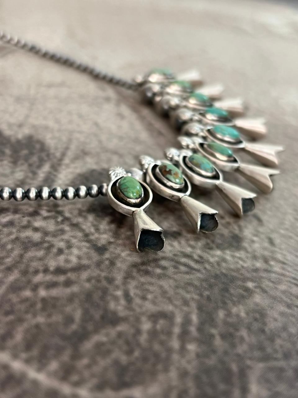 Handmade Sterling Silver Kingman Turquoise Beaded Necklace "Signed Nizhoni"