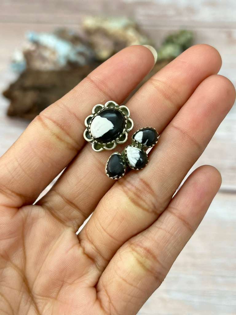 Handmade Sterling Silver White Buffalo Adjustable Ring with Signed Nizhoni