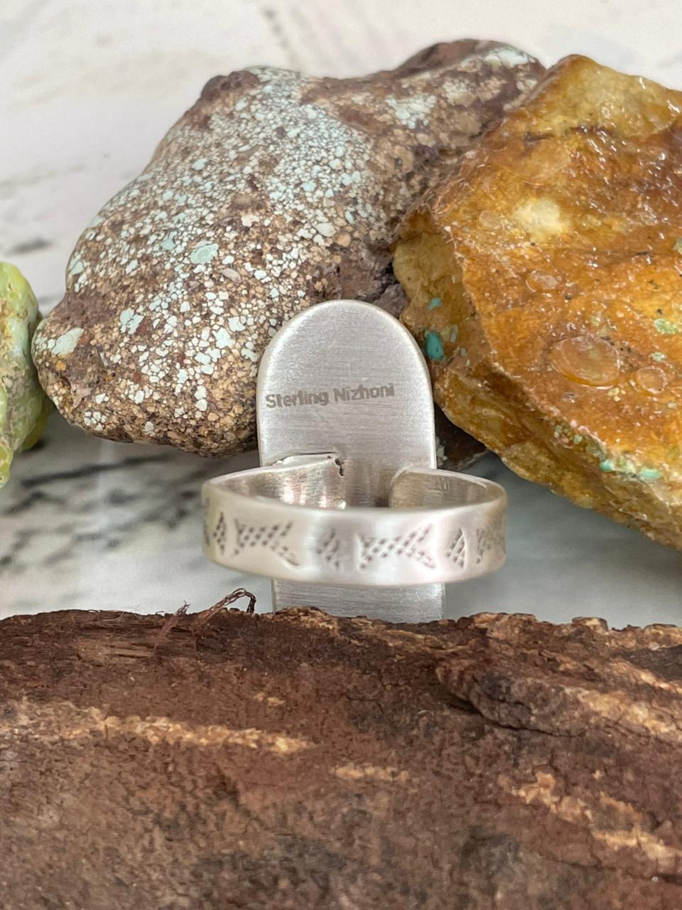 Handmade Sterling Silver White Buffalo Adjustable Ring "Signed Nizhoni"