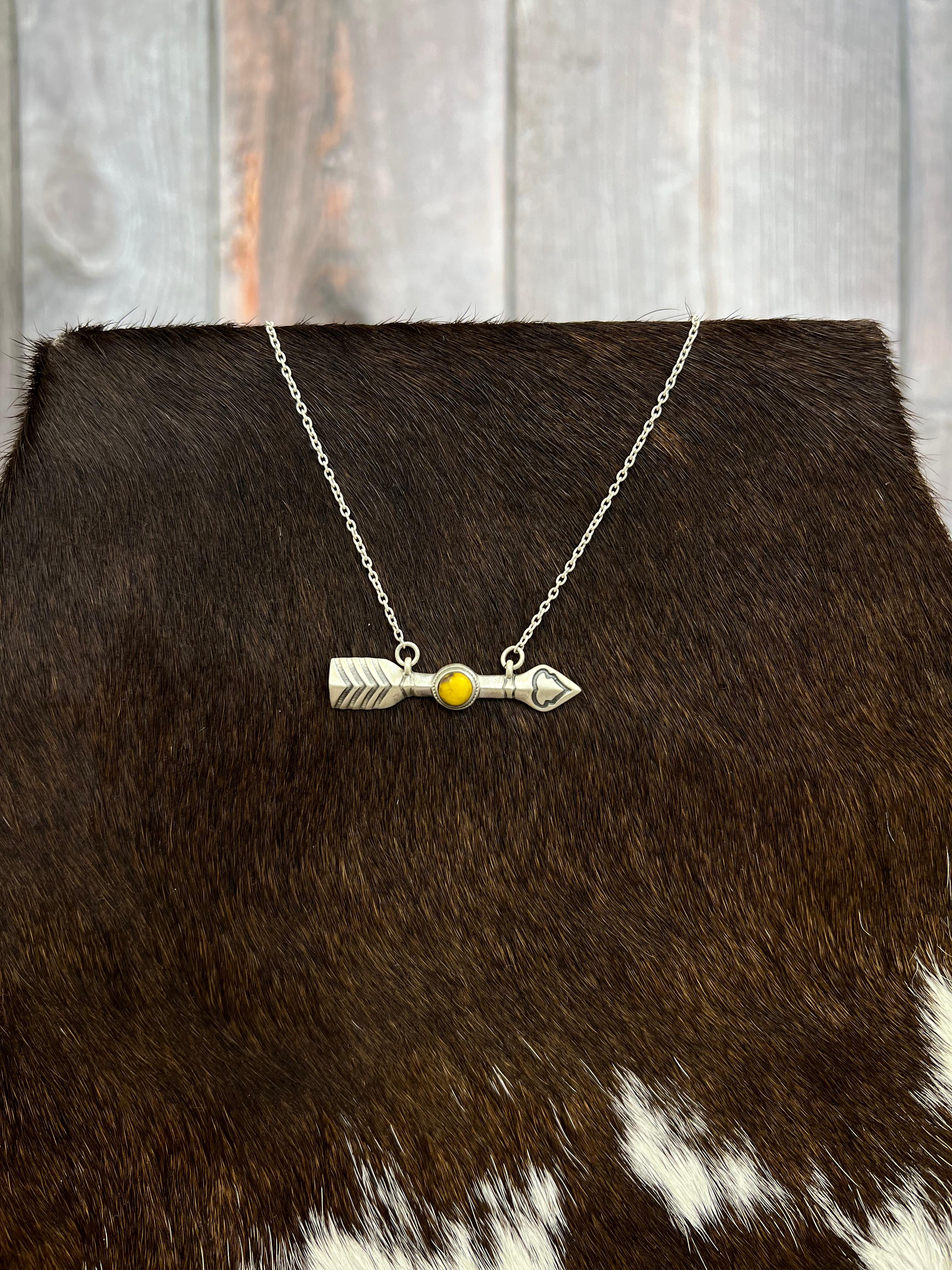 Handmade Sterling Silver Honey Dahlia Arrow Necklace with Signed Nizhoni